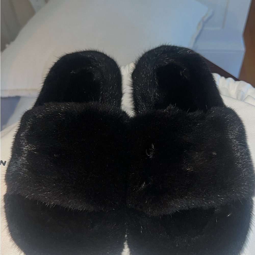 Brandon Blackwood Black Mink Slides/Slippers